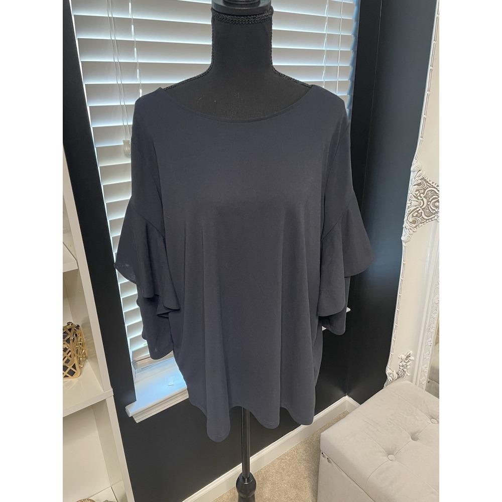Eloquii Women's Blouse With Ruffle Sleeves 14/16 Navy Blue